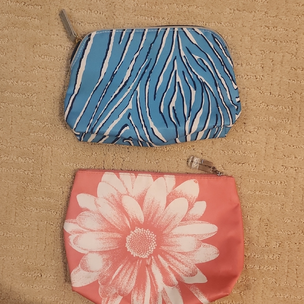 Blue Zebra and Pink Floral Makeup Pouch